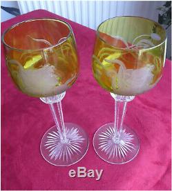 VERY RARE PAIR Art Nouveau period BACCARAT Crystal Rhine Hock Wine glasses 1904