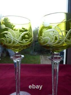 VERY RARE PAIR Art Nouveau period BACCARAT Crystal Rhine Hock Wine glasses Woman