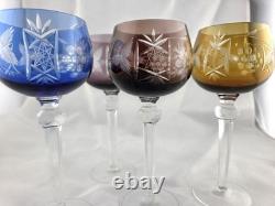 VINTAGE BOHEMIAN CUT-TO-CLEAR MULTICOLOR Crystal WINE GLASSES 8.25 SET OF 4