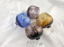 VINTAGE BOHEMIAN CUT-TO-CLEAR MULTICOLOR Crystal WINE GLASSES 8.25 SET OF 4