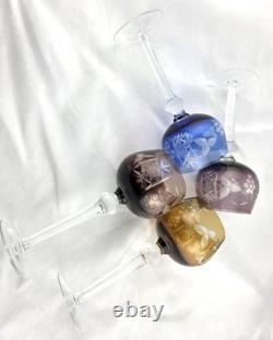 VINTAGE BOHEMIAN CUT-TO-CLEAR MULTICOLOR Crystal WINE GLASSES 8.25 SET OF 4 VINTAGE BOHEMIAN CUT-TO-CLEAR MULTICOLOR Crystal WINE GLASSES 8.25 SET OF 4
