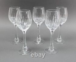 VS Acid Etched Signed Elegant French Cut Crystal Ellipse Wine Glasses Set Of 5