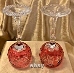 VTG Beyer CRANBERRY CRYSTAL Cut-to-Clear Hock Wine Glasses 2pc BEZ1 West Germany