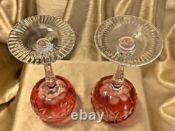 VTG Beyer CRANBERRY CRYSTAL Cut-to-Clear Hock Wine Glasses 2pc BEZ1 West Germany