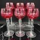 VTG Cranberry Ruby Cut to Clear Crystal Hock Cordial Wine Glasses Bohemian Set 6