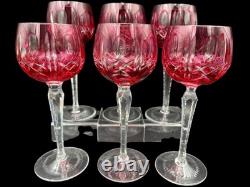 VTG Cranberry Ruby Cut to Clear Crystal Hock Cordial Wine Glasses Bohemian Set 6