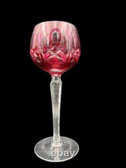 VTG Cranberry Ruby Cut to Clear Crystal Hock Cordial Wine Glasses Bohemian Set 6