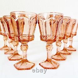 VTG Fostoria Virginia Peach Wine Glasses Goblets Pink Colored 80s Drinkware EUC