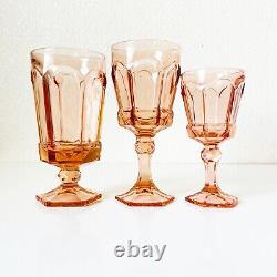 VTG Fostoria Virginia Peach Wine Glasses Goblets Pink Colored 80s Drinkware EUC