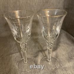 VTG Lot of 2 Waterford Crystal Etched Charlemont Pattern Vine Glasses 7-7/8Tall