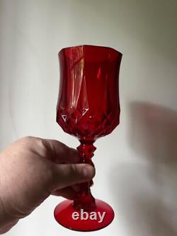 VTG SET 8 RUBY RED WINE WATER GOBLETS glasses RED STEM BASE D'Arques Crystal