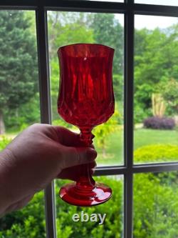 VTG SET 8 RUBY RED WINE WATER GOBLETS glasses RED STEM BASE D'Arques Crystal