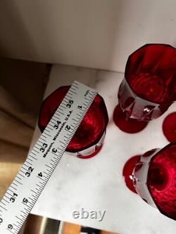 VTG SET 8 RUBY RED WINE WATER GOBLETS glasses RED STEM BASE D'Arques Crystal
