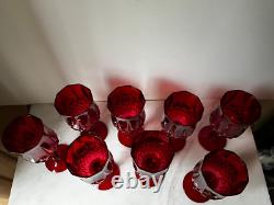 VTG SET 8 RUBY RED WINE WATER GOBLETS glasses RED STEM BASE D'Arques Crystal