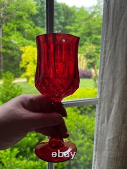 VTG SET 8 RUBY RED WINE WATER GOBLETS glasses RED STEM BASE D'Arques Crystal