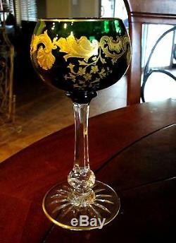 VTG ST. LOUIS French Crystal Massenet Gold Encrusted Emerald Green Hock Wine