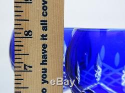 VTG Set of 5 COBALT BLUE Bohemian Czech CUT CLEAR CRYSTAL WINE HOCK GLASS 8 1/4