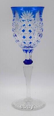 Val Saint Lambert Cobalt Blue Cut to Clear Crystal Wine Glass