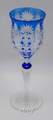 Val Saint Lambert Cobalt Blue Cut to Clear Crystal Wine Glass