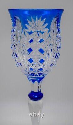 Val Saint Lambert Cobalt Blue Cut to Clear Crystal Wine Glass