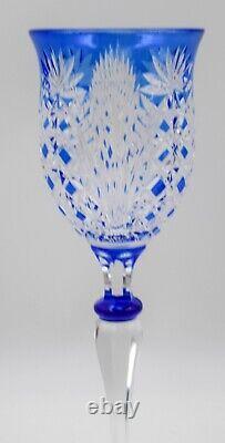 Val Saint Lambert Cobalt Blue Cut to Clear Crystal Wine Glass