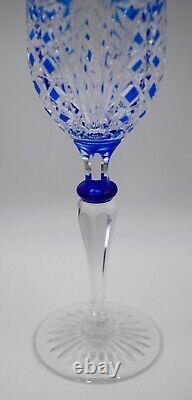 Val Saint Lambert Cobalt Blue Cut to Clear Crystal Wine Glass