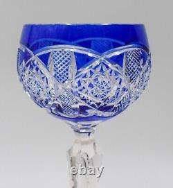 Val Saint Lambert Cobalt Cut to Clear Wine Glass Saarbrucken Pattern