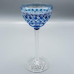 Val St Lambert Cobalt Blue Cut to Clear Rhine Wine Goblet Glass 7 1/2