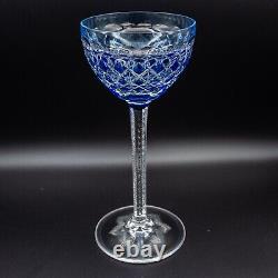 Val St Lambert Cobalt Blue Cut to Clear Rhine Wine Goblet Glass 7 1/2