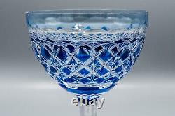 Val St Lambert Cobalt Blue Cut to Clear Rhine Wine Goblet Glass 7 1/2