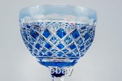 Val St Lambert Cobalt Blue Cut to Clear Rhine Wine Goblet Glass 7 1/2