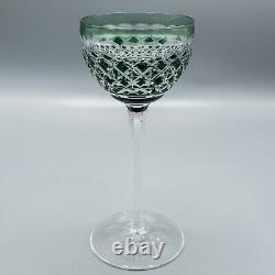 Val St Lambert Emerald Green Cut to Clear Rhine Wine Goblet Glass 7 1/2