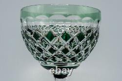 Val St Lambert Emerald Green Cut to Clear Rhine Wine Goblet Glass 7 1/2