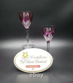 Val St Lambert GEVAERT TCPL 2 Violet Purple Roemer Wine Glasses EXCELLENT