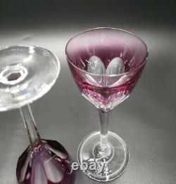 Val St Lambert GEVAERT TCPL 2 Violet Purple Roemer Wine Glasses EXCELLENT