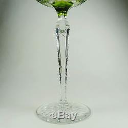 Val St Lambert Green Glass Crystal Wine Cut to Clear Set of 4