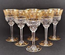 Val St. Lambert Papmre D'or Belgium Clear Gold Encrusted Set Of 6 Wine Glasses