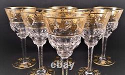 Val St. Lambert Papmre D'or Belgium Clear Gold Encrusted Set Of 6 Wine Glasses