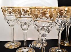 Val St. Lambert Papmre D'or Belgium Clear Gold Encrusted Set Of 6 Wine Glasses