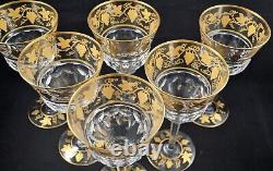 Val St. Lambert Papmre D'or Belgium Clear Gold Encrusted Set Of 6 Wine Glasses