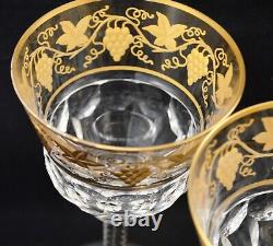 Val St. Lambert Papmre D'or Belgium Clear Gold Encrusted Set Of 6 Wine Glasses