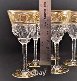 Val St. Lambert Papmre D'or Belgium Clear Gold Encrusted Set Of 6 Wine Glasses