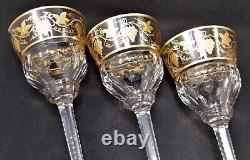 Val St. Lambert Papmre D'or Belgium Clear Gold Encrusted Set Of 6 Wine Glasses