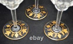 Val St. Lambert Papmre D'or Belgium Clear Gold Encrusted Set Of 6 Wine Glasses