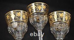 Val St. Lambert Papmre D'or Belgium Clear Gold Encrusted Set Of 6 Wine Glasses