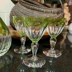 Val St Lambert Peridot Green 13 1/4 Decanter 3 Paul I Tcpl 4 7/8 Wine Glasses