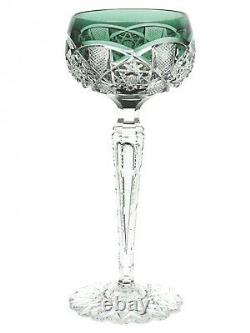 Val St Lambert Saarbrucken Emerald Green Cut to Clear Cased Crystal Wine Goblet
