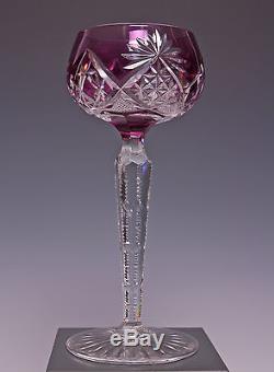 Val St Lambert Superb Cut Crystal Wine Glasses, Set Of 6, Signed