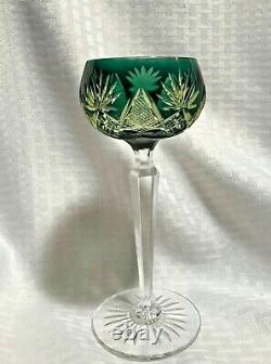 Val St Lambert Tricolor Wine Glass Green Yellow Cut To Clear Crystal Bohemian