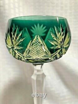 Val St Lambert Tricolor Wine Glass Green Yellow Cut To Clear Crystal Bohemian